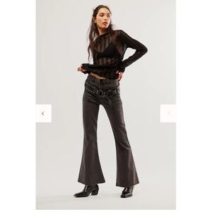 OneTeaspoon Trumpet Flare High Waist Gray Seamed Mid Rise Wide Leg Denim 26
